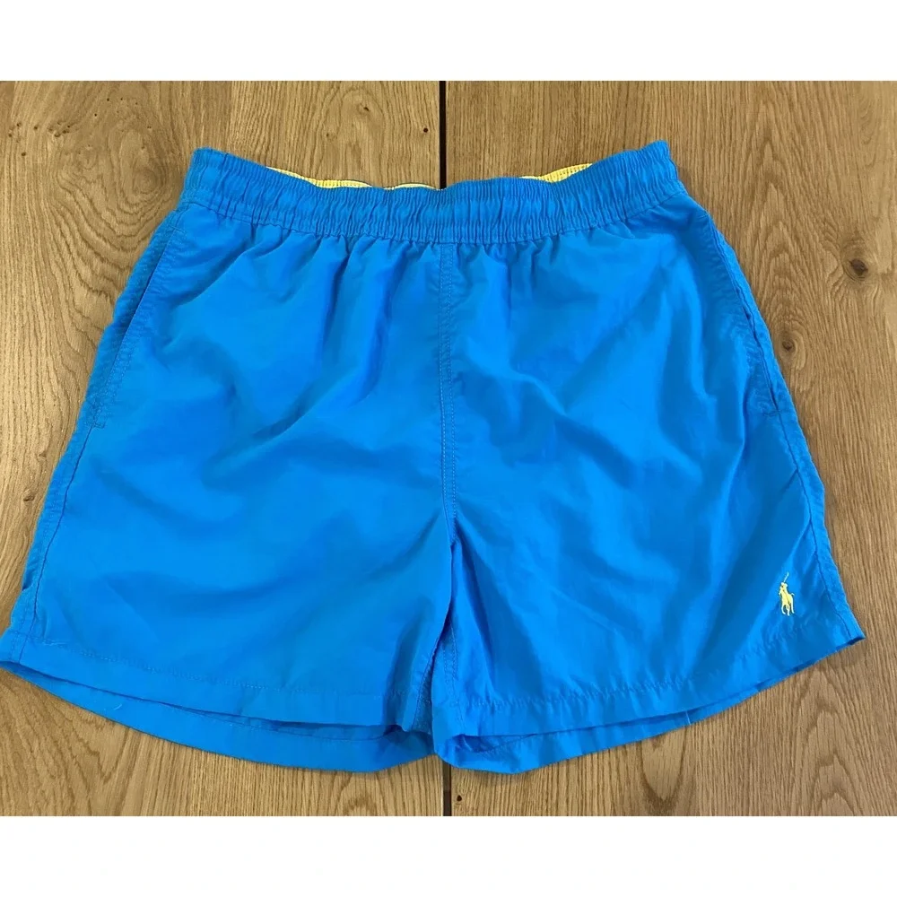 Polo Ralph Lauren VTG Traveler Solid Lined Swim Trunks Blue Beach SM